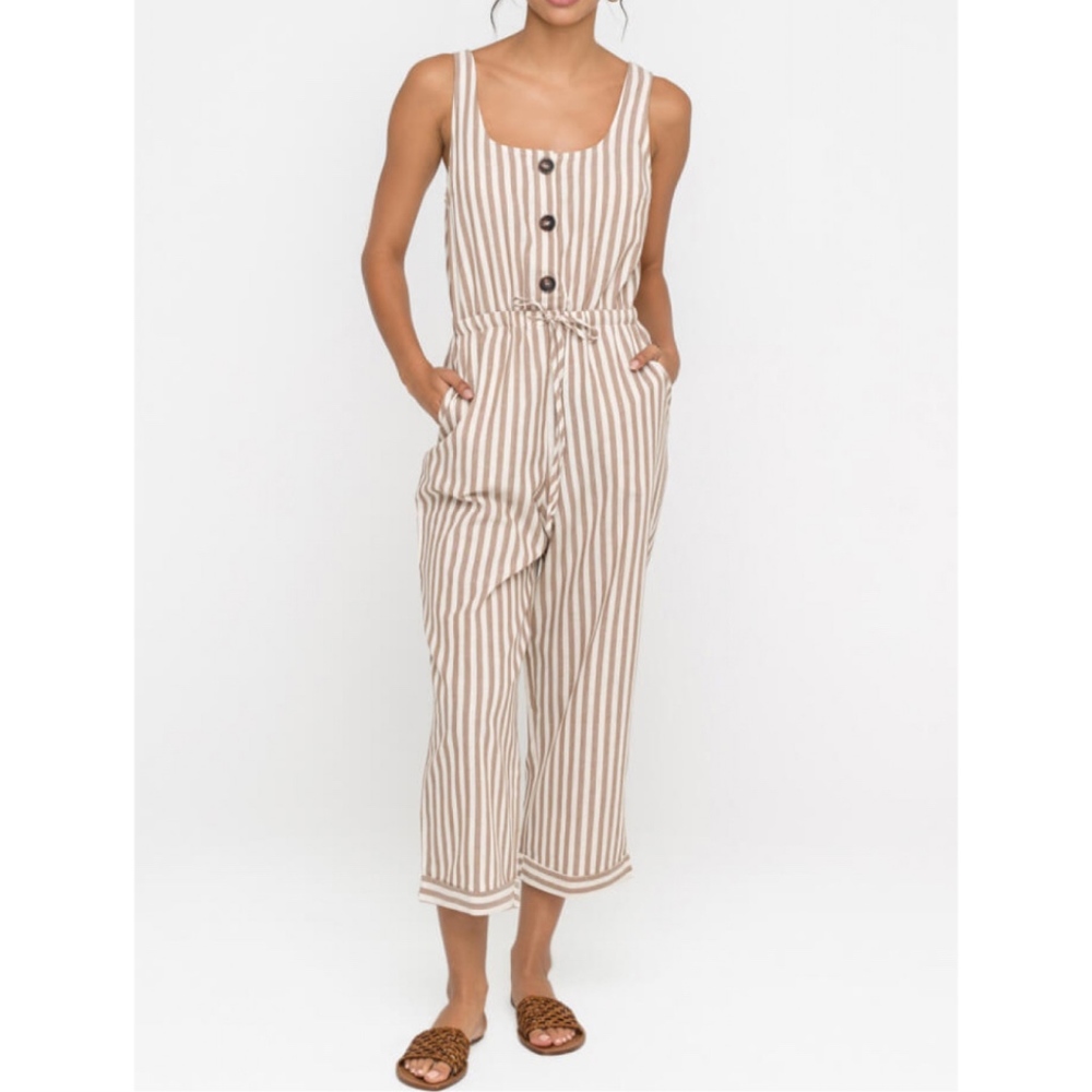 NWT ♡ Brown Striped Drawstring Jumpsuit, ON SALE!